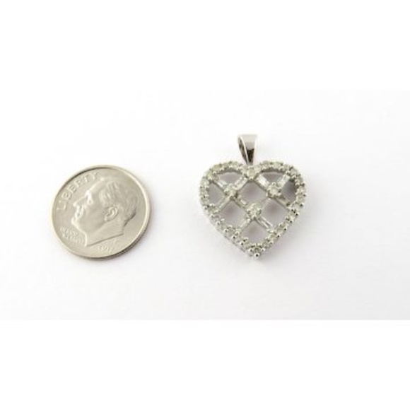 Vintage 14K White Gold Diamond Criss Cross Heart Pendant #1386 - Picture 9 of 9